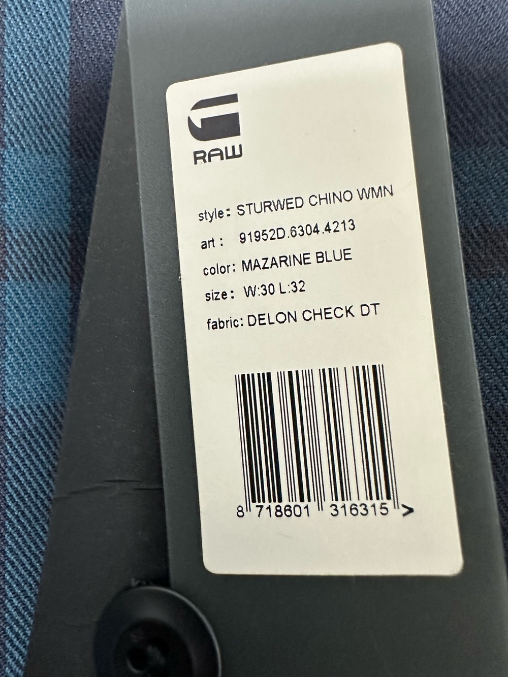 NWT G-Star Raw Women’s Sturwed Mazarine Blue Delon Check Chino Pants Size 10 - Picture 5 of 11